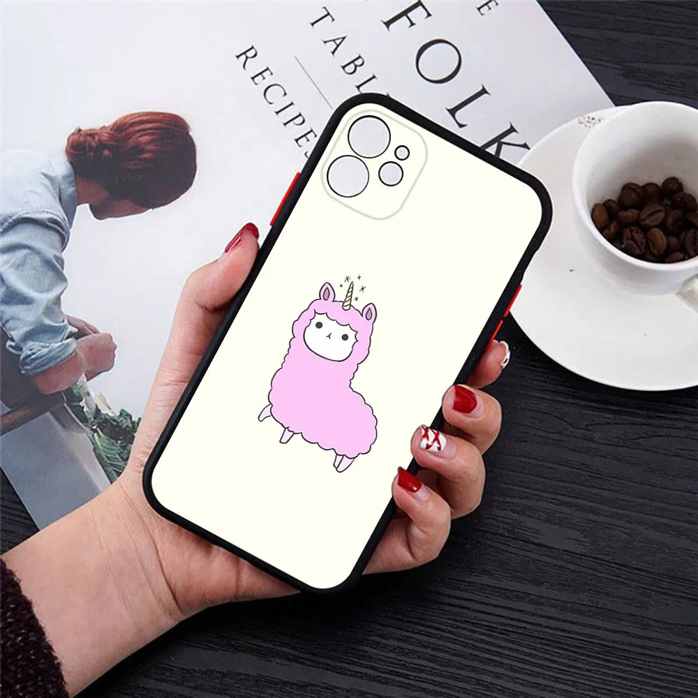 Phone Case For iphone 16Pro 7 8 Plus 15 14 13 Mini 12 11 16 ProMax SE XR Cute Alpaca Llama Sheep Matte Frosted Translucent Cover