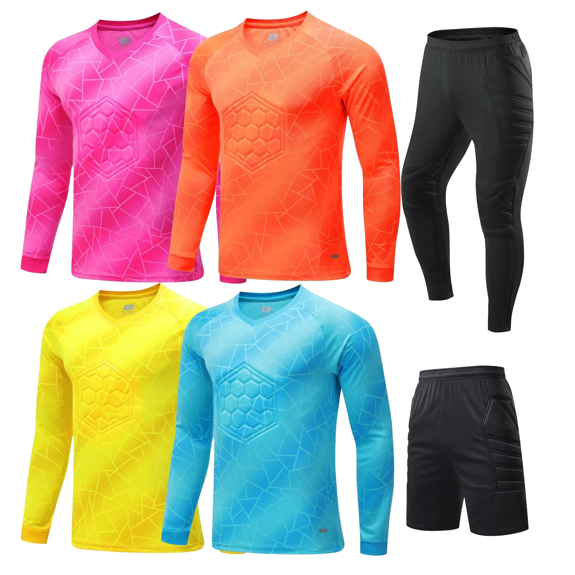 Men Kid 2024 Soccer Goalkeeper Uniform Protective Sponge Long Sleeve Football Training Goalkeeper Top Soccer Jersey Pants Custom