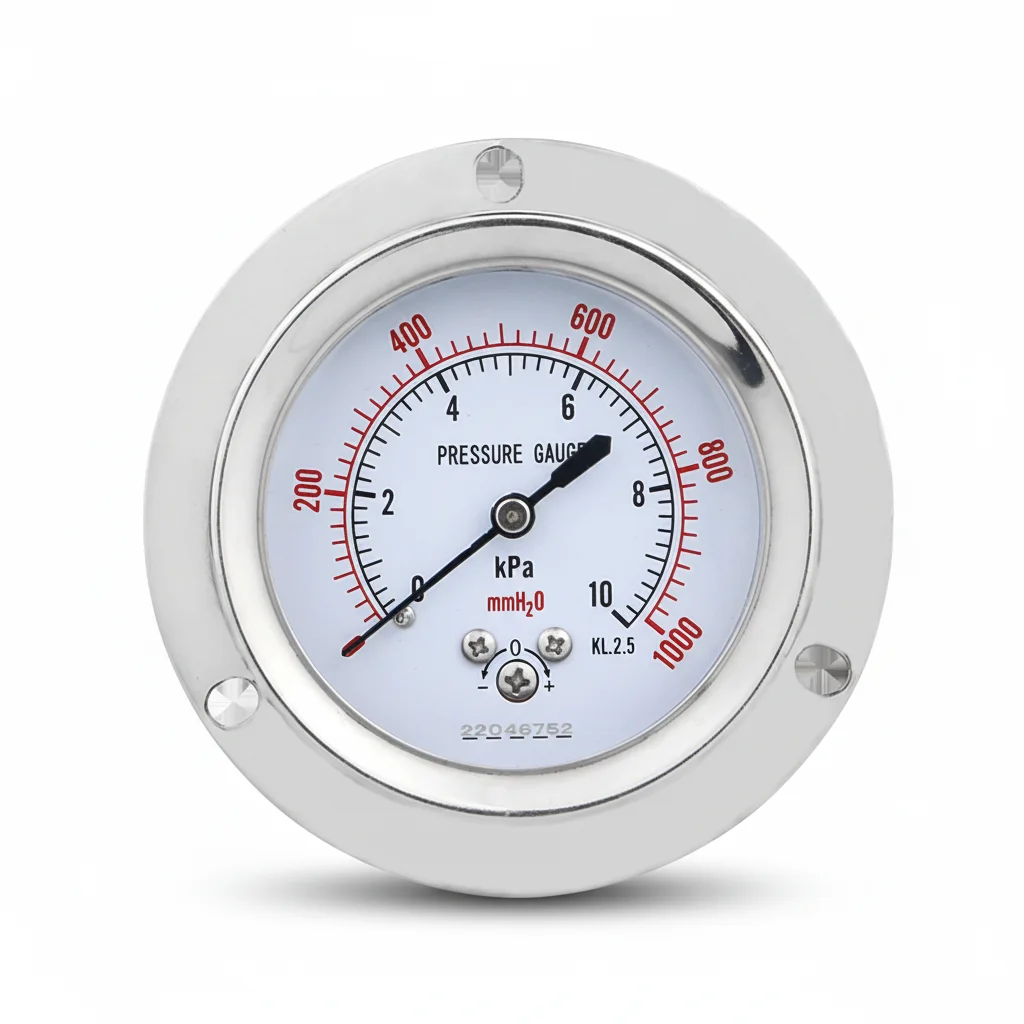 100KPa Capsule Pressure Gauge, Lightweight 304 Stainless Steel Case with Brass Connector, Anti-Rust Low Pressure Manometer Facto