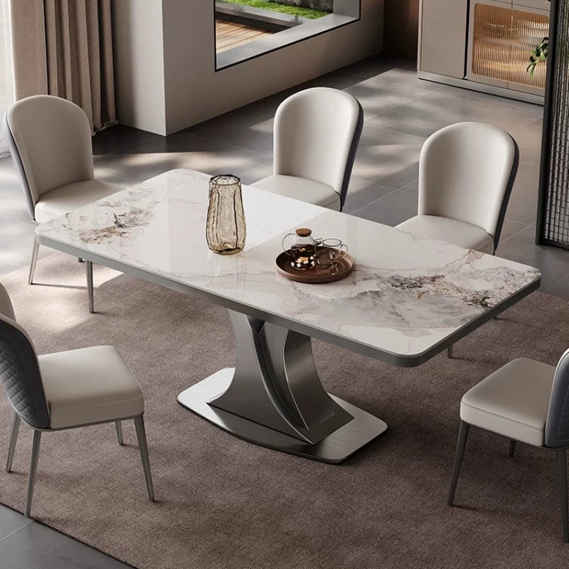 Modern Light Luxury Rock Slab Rectangular Dining Table Household High-end Simple Dining Table Set Of 6 Chairs Pliante Furniture