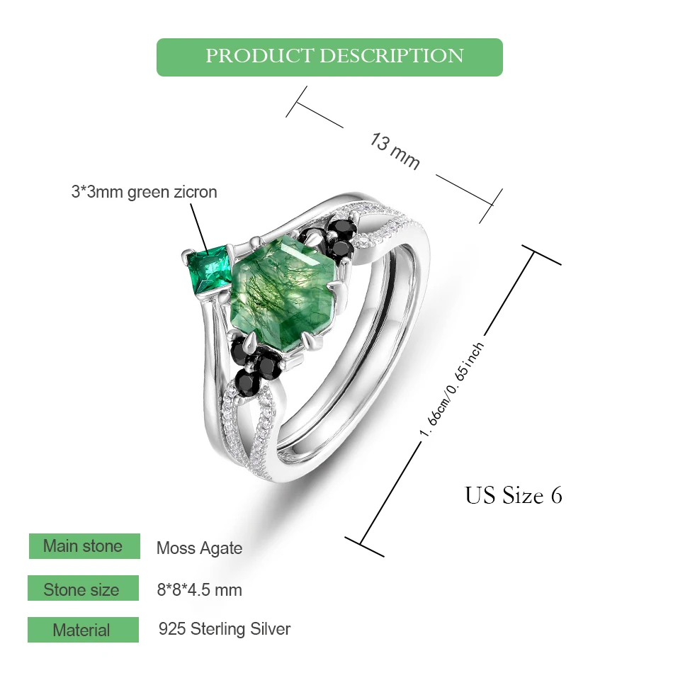 WES 925 Sterling Zilveren Ring Set voor Vrouw Ingelegd Unieke Natuurlijke Mos Agaat 8 * 8mm Huwelijksgeschenken Gecertificeerde Dropshipping Sieraden