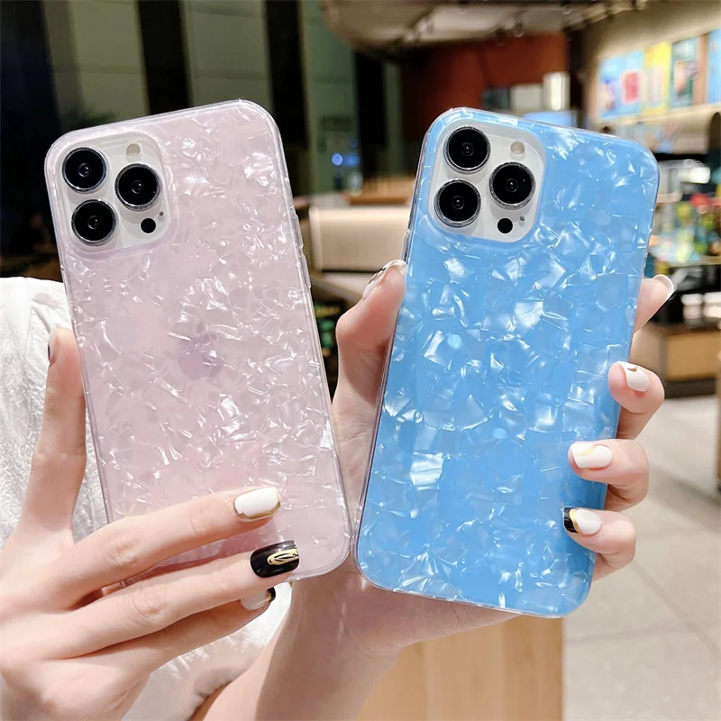 Colorful Dream Shell Texture Phone Case For iPhone 16 15 Pro 14 13 12 11 Pro Max X XR XS 7 8 Shockproof Bumber Soft IMD Cover