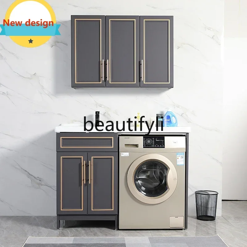 Hot sales Balcony with washboard integrated ceramic basin laundry cabinet space aluminum waterproof sunscreen cabinet customizat