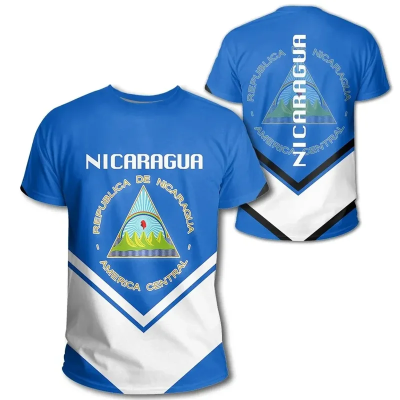 Nicaragua Flag 3D Printed T Shirt For Men Outdoor Sports Fitness T-shirt Tops Street Summer Short Sleeves Oversized Tee Shirts