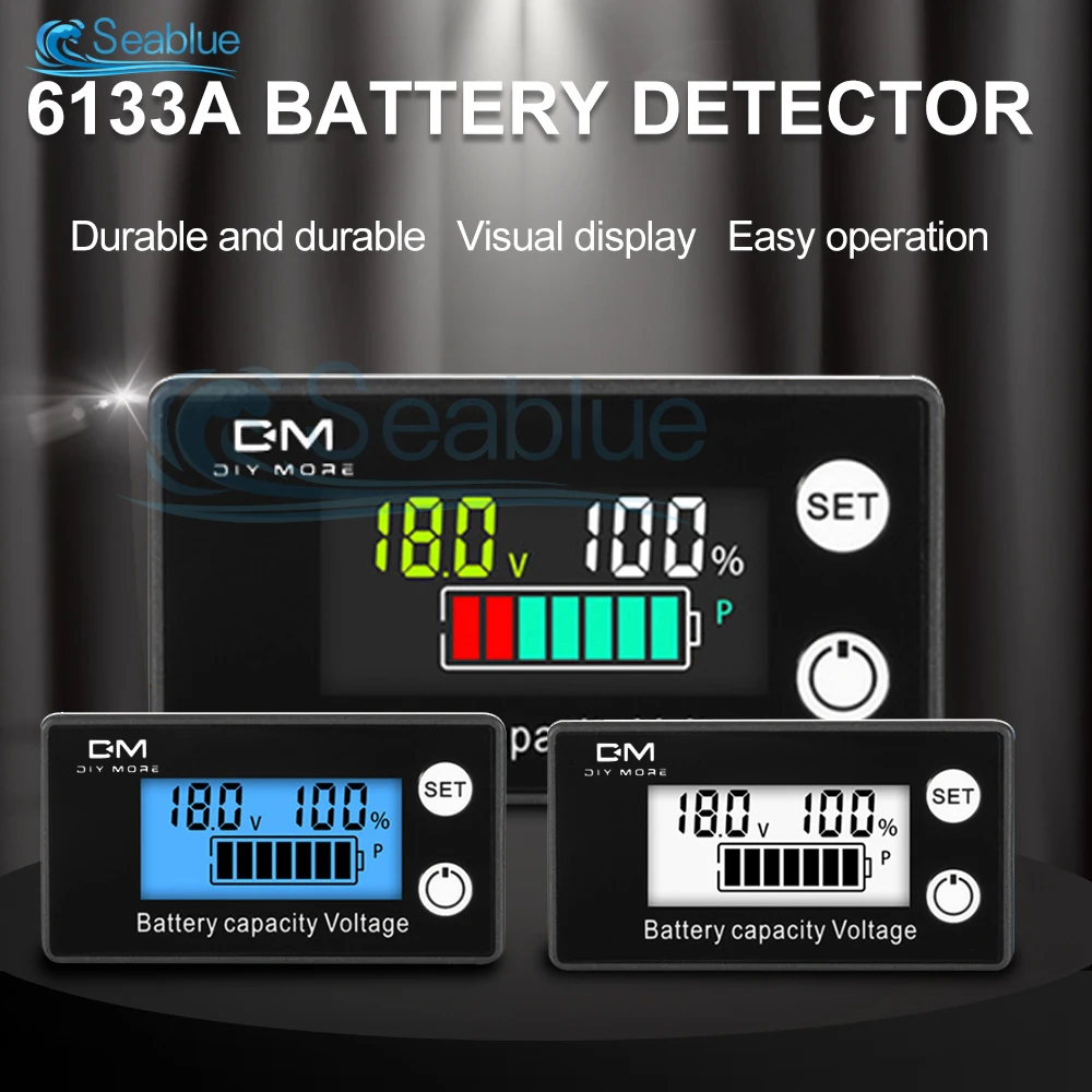 1Pc 6133A LCD Battery Capacity Indicator Temperature DC 8V-100V Waterproof Optional Lead Acid Lithium LiFePO4 Voltmeter Gauge