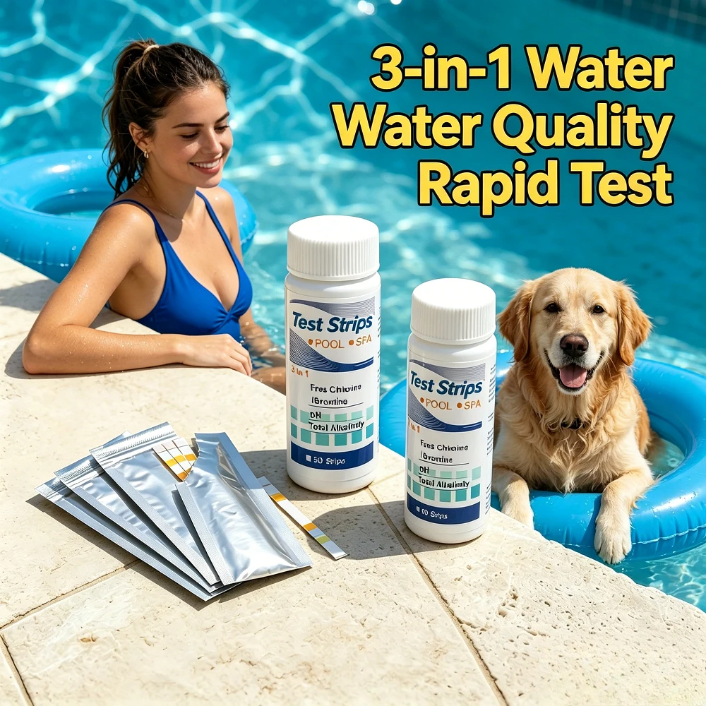 For Pool Spa 3 in 1 Water Test Strips Chlorine Bromine pH Alkalinity Fast Accurate Moisture-Proof Test Kit for Swimming Pool Tub