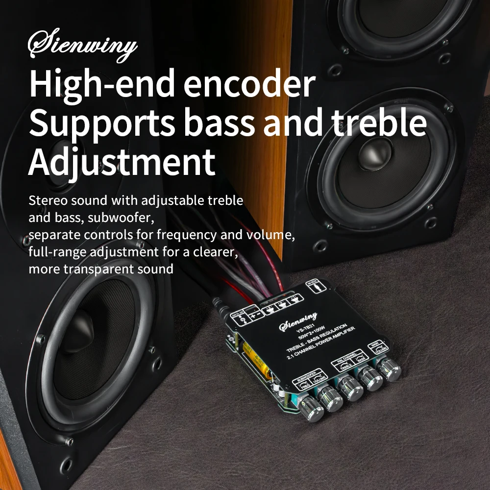Sienwiny 2.1 Channel Bluetooth Amplifier YS-TB21 Hi-Fi Audio Board 200W Output Subwoofer AUX Treble Bass Control
