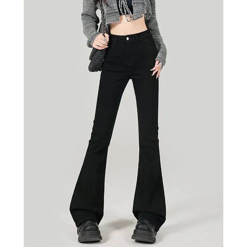 

Black Women High Waisted Flared Jeans 2025 New Lady Slim Fit Thin Denim Pants Female Classic Korean Straight Leg Jeans Trousers