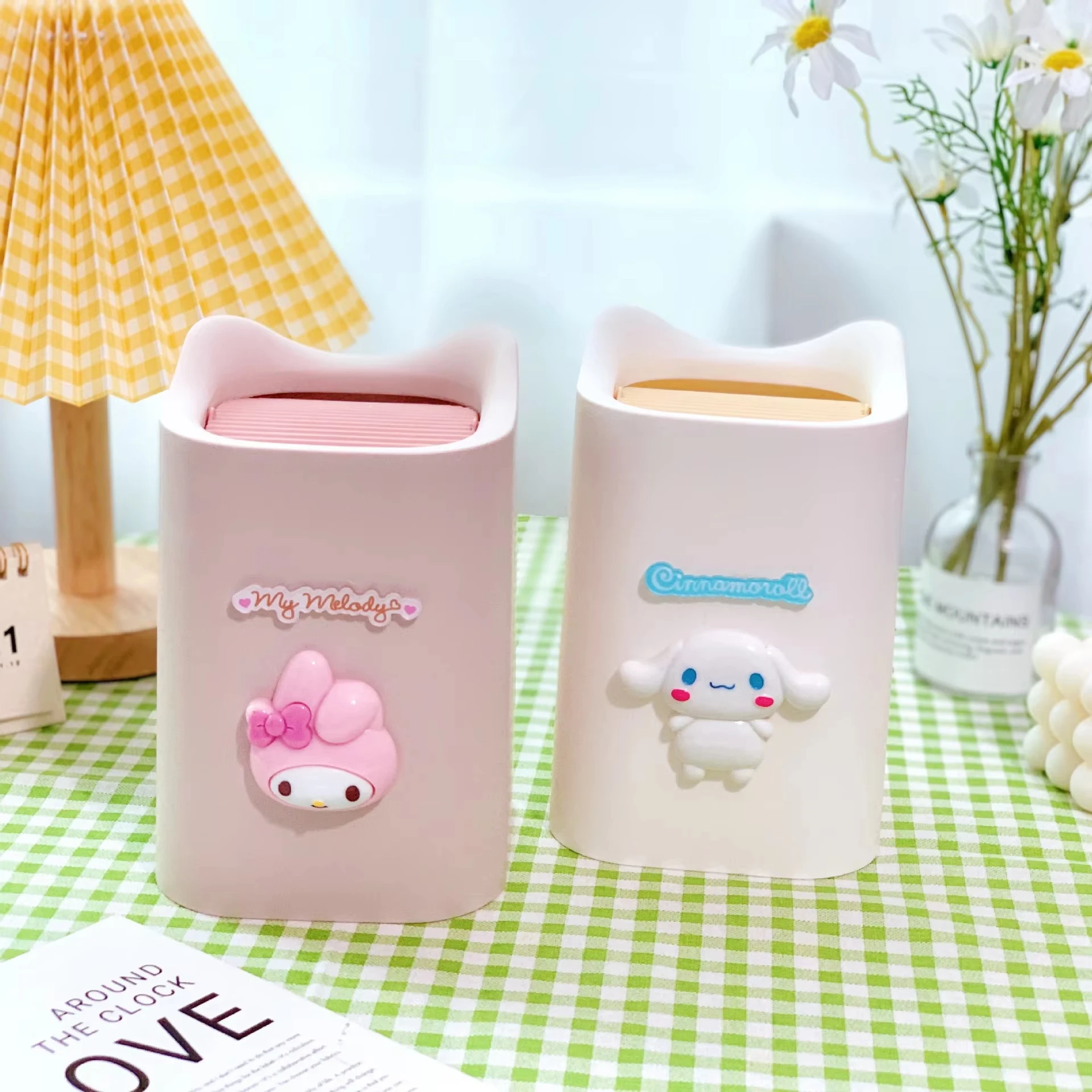 Kawaii Sanrio Cinnamoroll Desktop Trash Can Hello Kitty Melody Kuromi Shaker Scrap Basket Debris Storage Bucket Home Girl Gifts