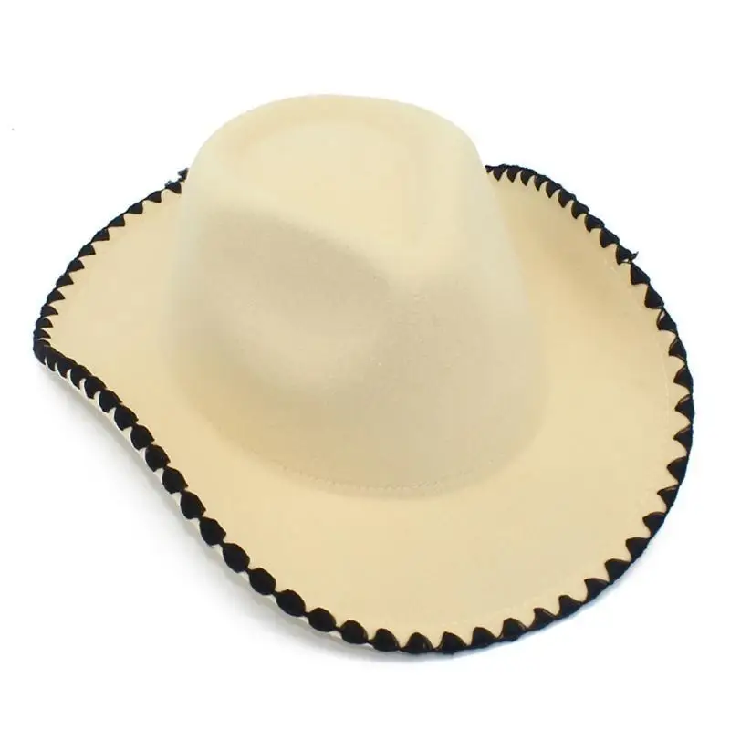 39BB فيدوراس قبعة رعاة البقر سوداء واسعة الحواف فستان قبعة رعاة البقر مفاجأة هدية لصديقها الأب العم قبعة عادية #5