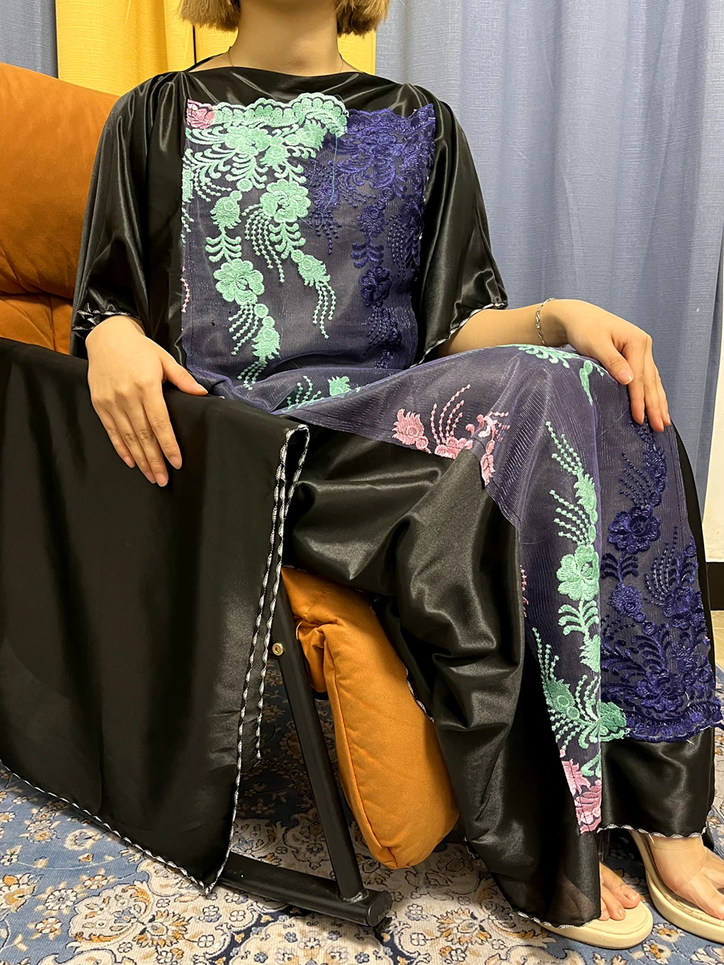 Muslim Abayas For Women Dubai 2023 Appliques Emborider Polyester Loose Femme Robe Islam African Traditional Dresses With Turban