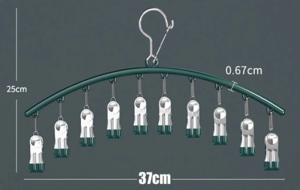 10 Clips Stainless Steel Sock Clip Pace-Saving Arc Sock Drying Rack Windproof Non-slip Clothes Rack Underwear Clip Towel Hanger