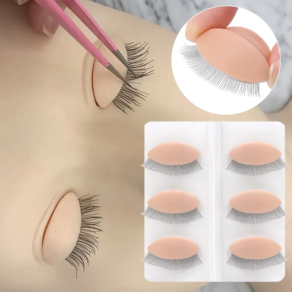 3Pairs/Set Replacement Fake Eyelash Extension Practice Model Eyes Silicone Realistic Skin and Hair Removable Eyelids Makeup Tool