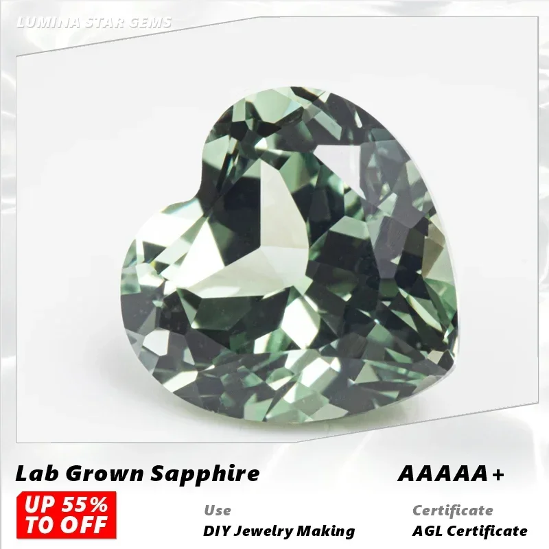 

L-Lab Grown Sapphire Heart Shape Green Color VVS1 Stone for Charms Diy Advanced Jewelry Making Pendant Selectable Certificat