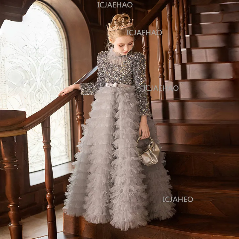 

2026 Children Girls Formal Dress Costume New Tutu Elegance Princess Gown Birthday Party Piano Performance Host Pageant Outfit