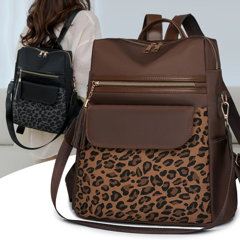 

A Pack Of 12 Inch Fashion Leopard Print Women's Casual Backpack, Large Capacity High-Quality Nylon Material Backpack