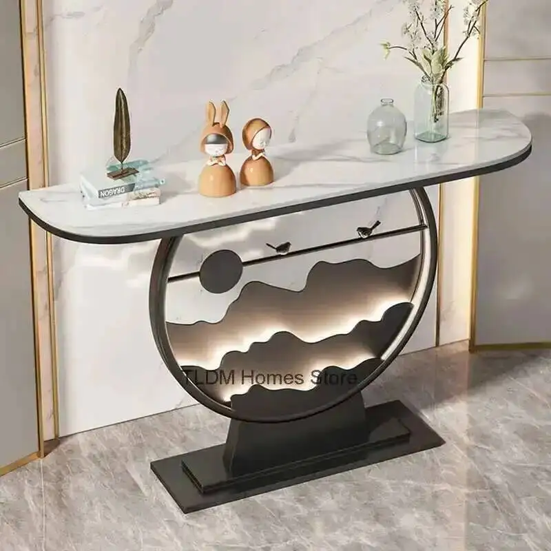 

Light Nordic with Light Console Luxury Tables Living Room Furniture Slate Table for Hallway Home Iron Console Decorative Cabinet