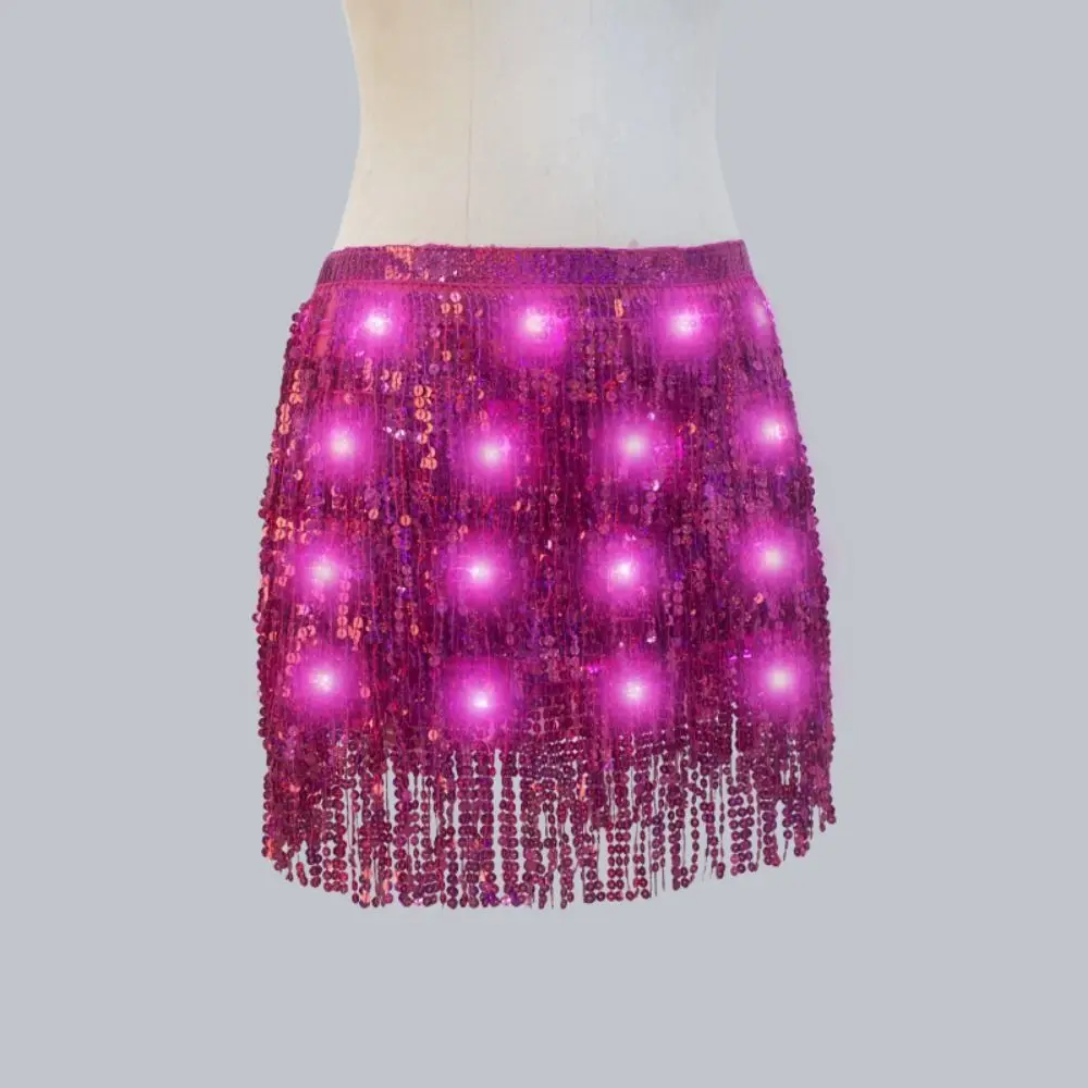 Riem Wrap Buikdans Hippe Sjaal Ster Fringe Glanzend Licht Up Hippe Sjaal Nachtclub Halloween Kerst LED Pailletten Kwastje Rokken