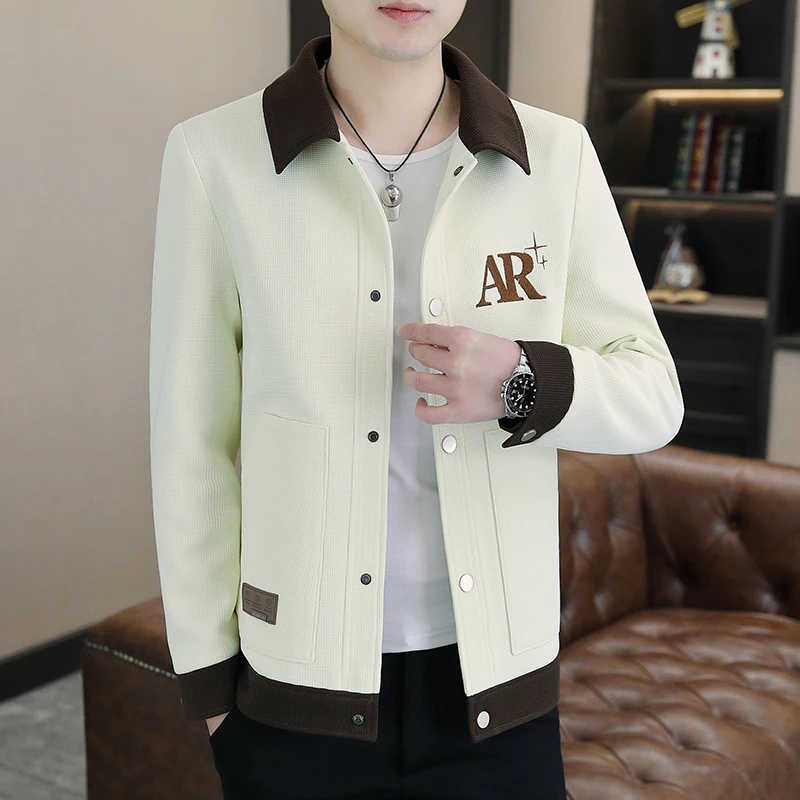 Autumn Winter Men's Contrasting Lapel Jacket Korean Style Fashionable Casual Business Jacket Loose Social Office Coat M-4XL