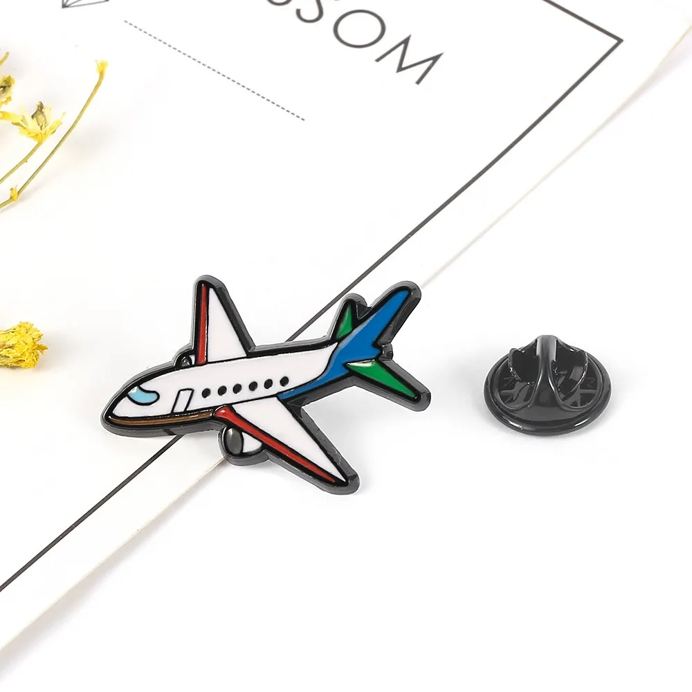 الإبداعية الكرتون طائرة التلبيب دبوس مضحك موضة المعادن شارة مينا بسيطة الرجعية رسالة الطائرات بروش المسافر العالمي #2