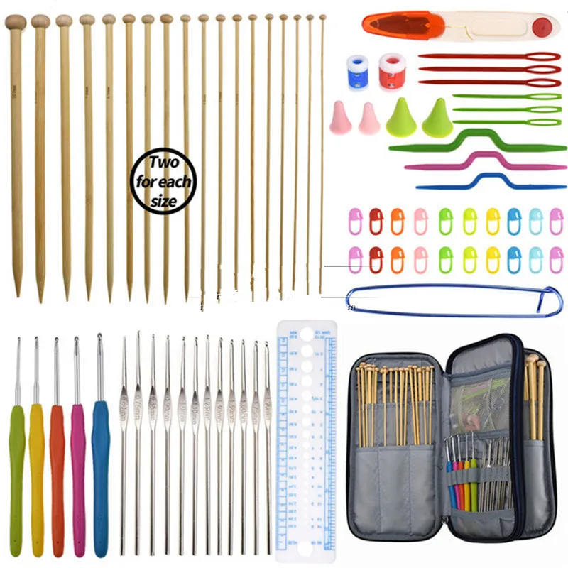 

36pcs Bamboo Straight Knitting Needles 12pcs Small Lace Crochet Hooks Set Scissors Rulers Sewing Accessories Set With Flower Bag