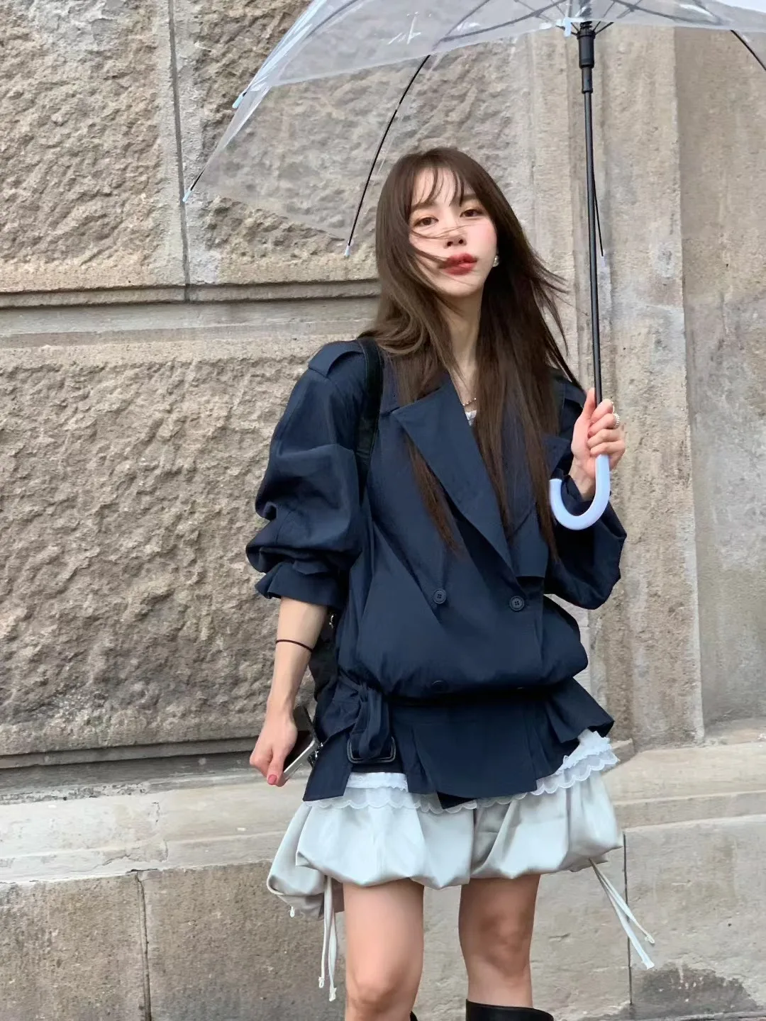 

Chic Autumn New Sle Vintage Double Row Button Dstring Side Tie Design Long Sve Women's Windbreaker Coat Korean Sle