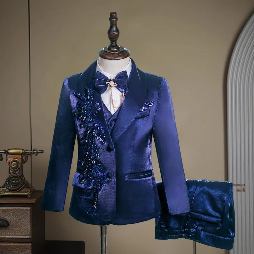 5PCS High-End Children's Suits Wedding Birthday Party Chinese Style Host Piano Performance Costume Boys Blazer Sets A4815