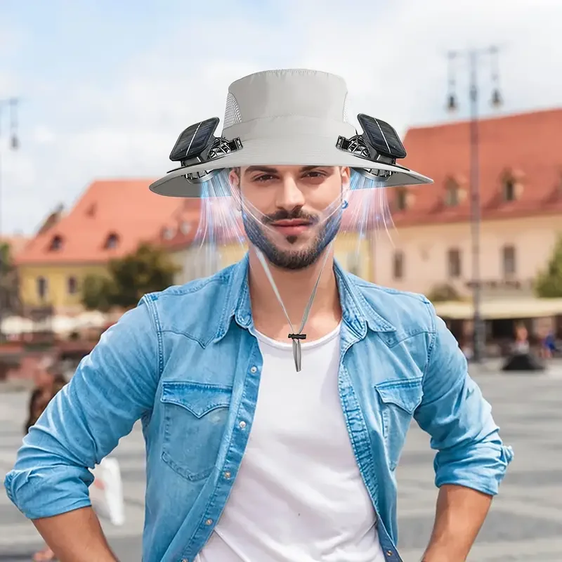 

Solar powered dual fan hat for men, summer outdoor hiking and fishing, sun protection and sunshade hat, large eave breathable fi