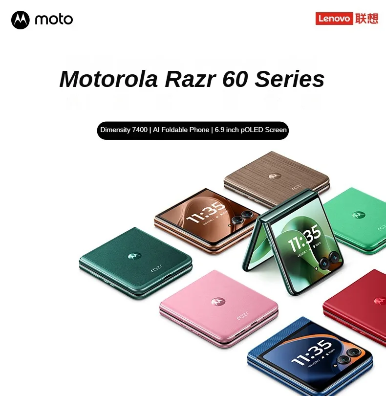 Global Version Motorola Razr 60 6.7'' 1.5K 120Hz P OLED Display MediaTek Dimensity 7400 IP68 Cellphone 4500mAh 33W Fast Charging