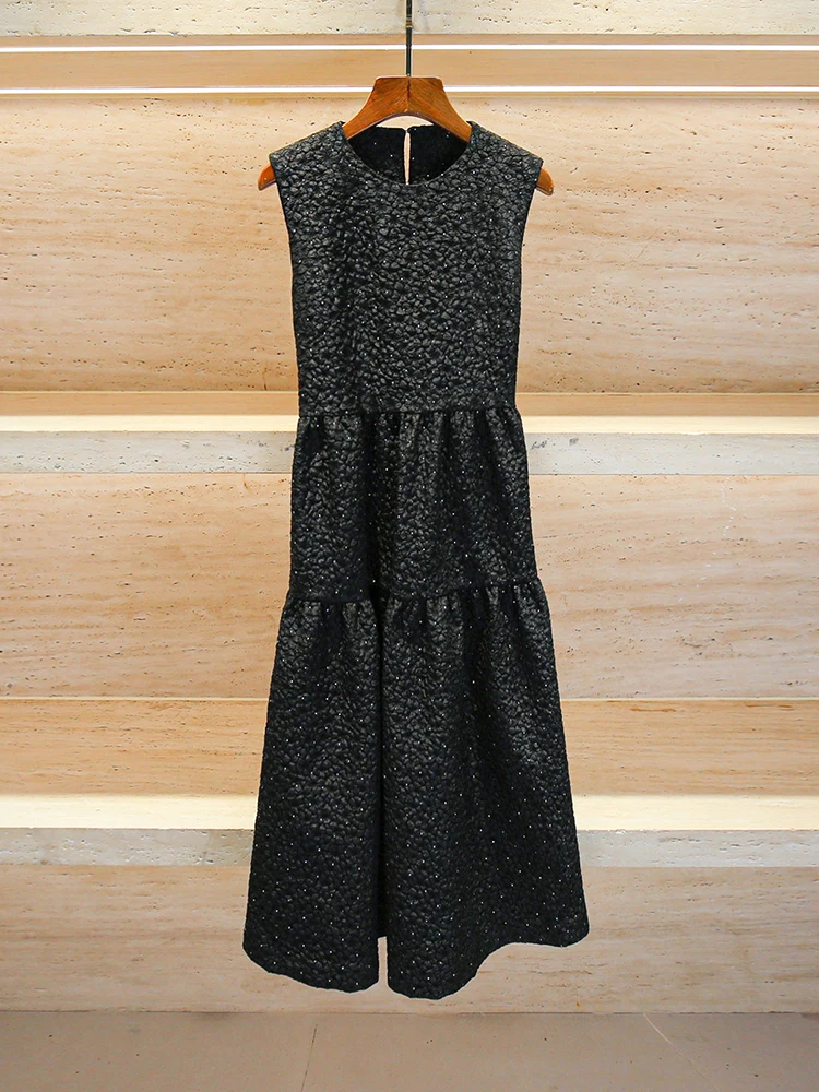 

MIGII High-End Women's Long Vest Dr Sparkling Rhinestone Hebe Sle A-Line Skirt High Waist Spring Summer Autumn Dr