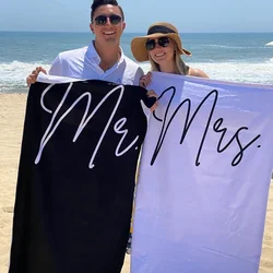 Mr Mrs bride groom Couples Newlywed Just Married Beach Towel Wedding Honeymoon Bachelorette Party Bridal Shower Anniversary Gift