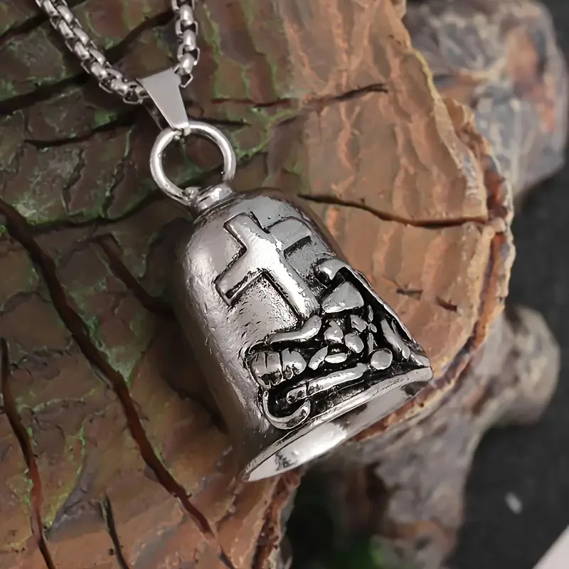 Vintage Gremlin Bell Guardian Bell Cross Motorcycle Pattern Lucky Pendant Biker Amulet Motorbike Hanging Decoration Rider Gift