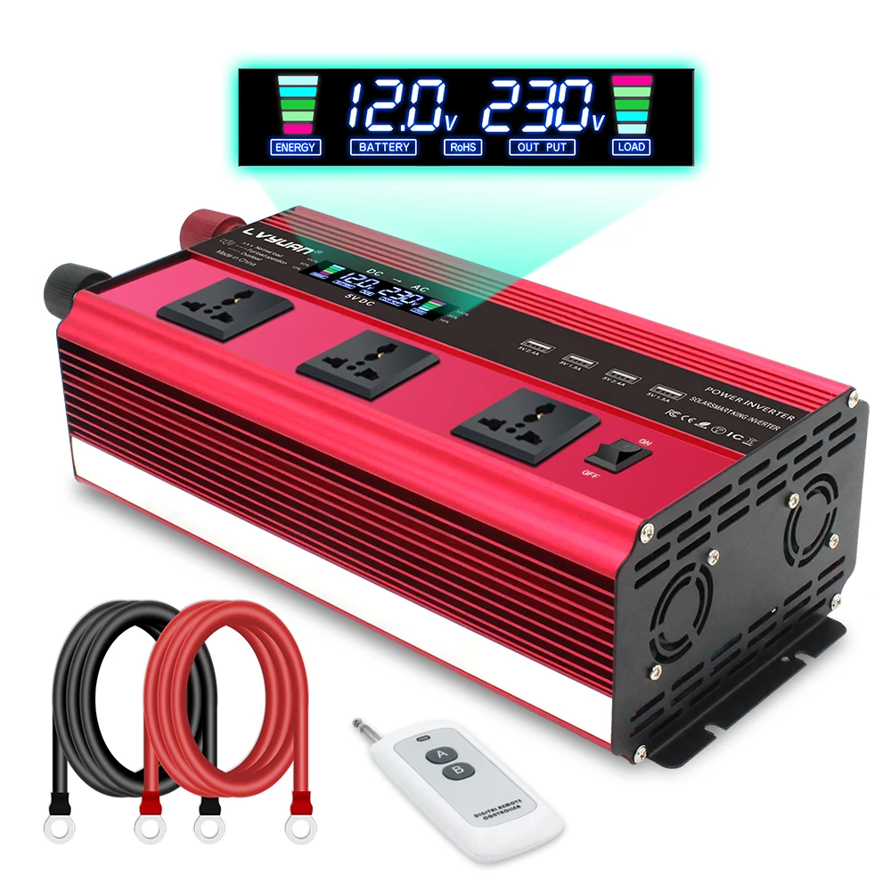 inversor coche 12v 24v 110v 220v Modified Sine Wave 12000W UN EU US Socket Frequency Converter Remote Control Solar Car Inverter