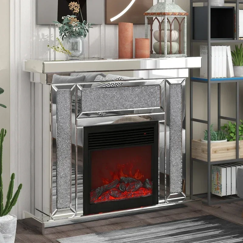 

47in Mirrored Electric Fireplace, Fireplace Mantel Freestanding Heater Firebox with 3D Flame,1500 W Electric Heating Furnace Hot