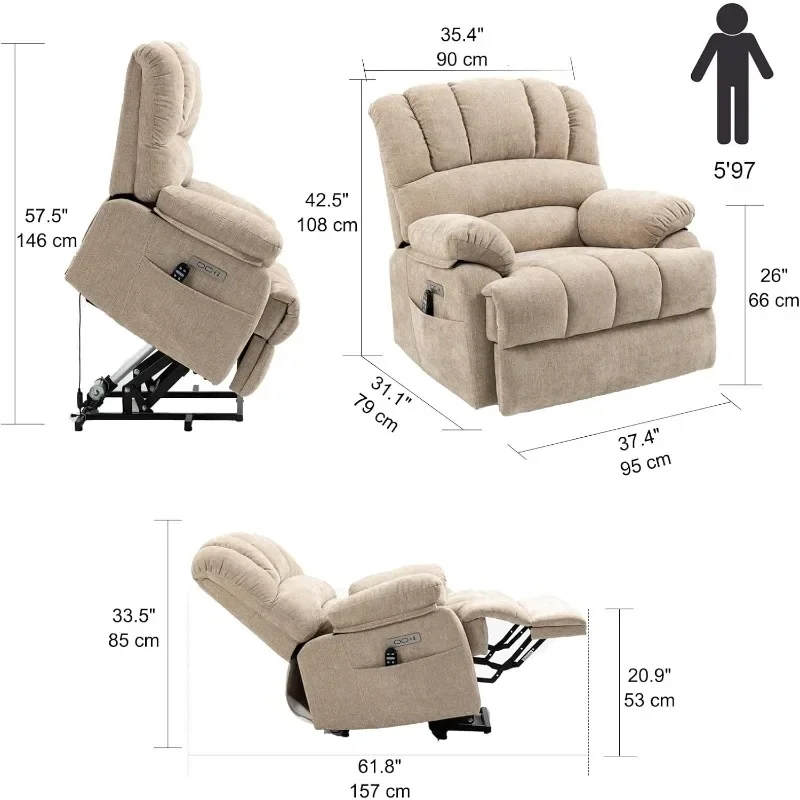 Power Lift Recliner Chair with Massage and Heat, Overstuffed Lift Chair,Infinite Position,Max 155° Reclining,Standing Assistance