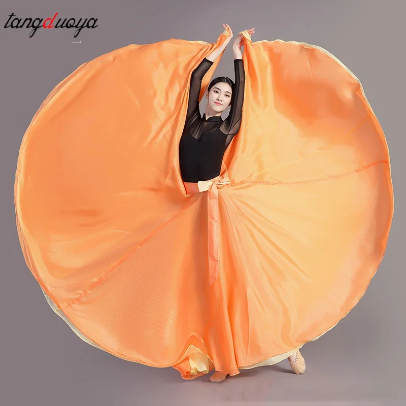 Double-sided Lace up Chiffon Skirt 720 Degree Classical Dance Modern Ballet Performance Practice Clothing Two Side Wearable ﻿