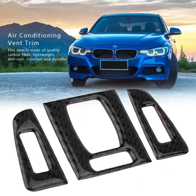 3Pcs Carbon Fiber Interior Air Conditioning Vent Outlet Trim Cover Sticker For-BMW F30 F32 F32 320I 428I 3 4 Series GT