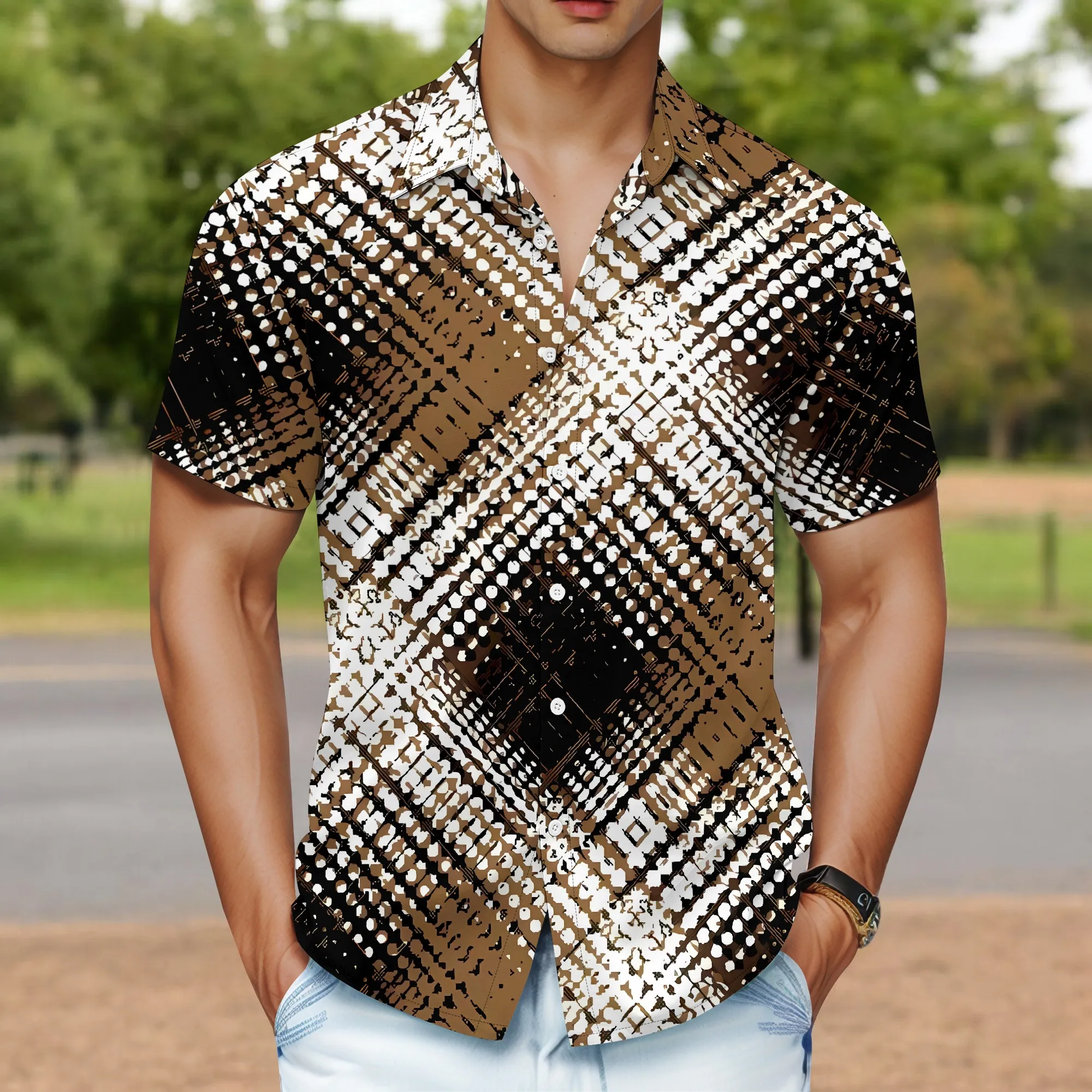 

YEAE Dot Pattern Print Shirt for Men Summer Casual Short Sleeve Top