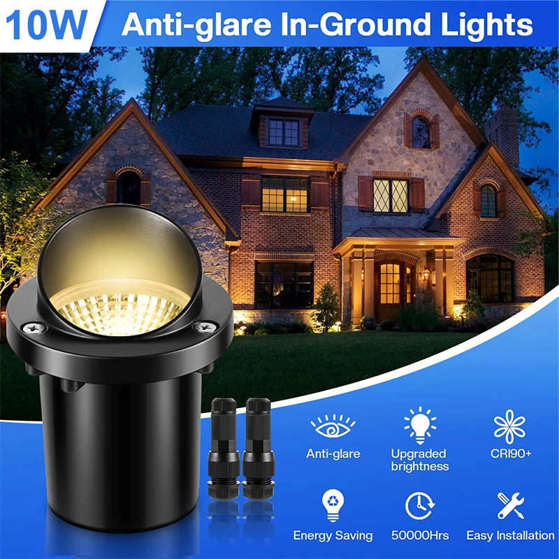 Landscape Light 10W LED In-Ground Light Waterproof IP65 Warm White Outdoor Spotlight for Path Garden Yard Fence Deck Tree Step