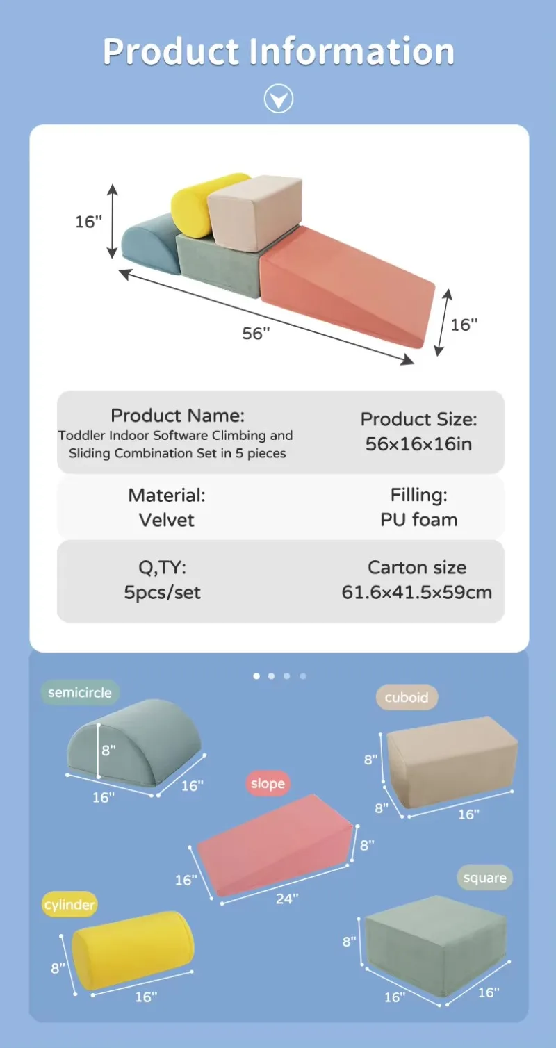 พรีเมี่ยมกํามะหยี่เล่นนุ่มโฟมบล็อกสนามเด็กเล่นในร่มมุม Climber เด็กวัยหัดเดินของเล่นสําหรับปีนคลานกิจกรรม