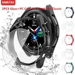 2PCS Glass+Case for Samsung Galaxy Watch 6 Classic 43mm 47mm Waterproof PC Bumper Cover+Screen Protector Galaxy Watch6 40mm 44mm