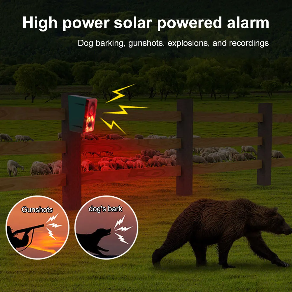 

Outdoor Solar Motion Sensor Alarm Home Security Alarm with Dog Barking Gunshot Sound Support Recording and Adjustable Volume