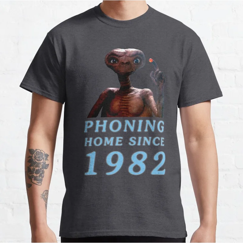 Phone home The Extra Terrestrial 80s Horror movie Alien E.T. Sci fi Short-sleeve crewneck T-shirt large size Adult Tops S-6xl