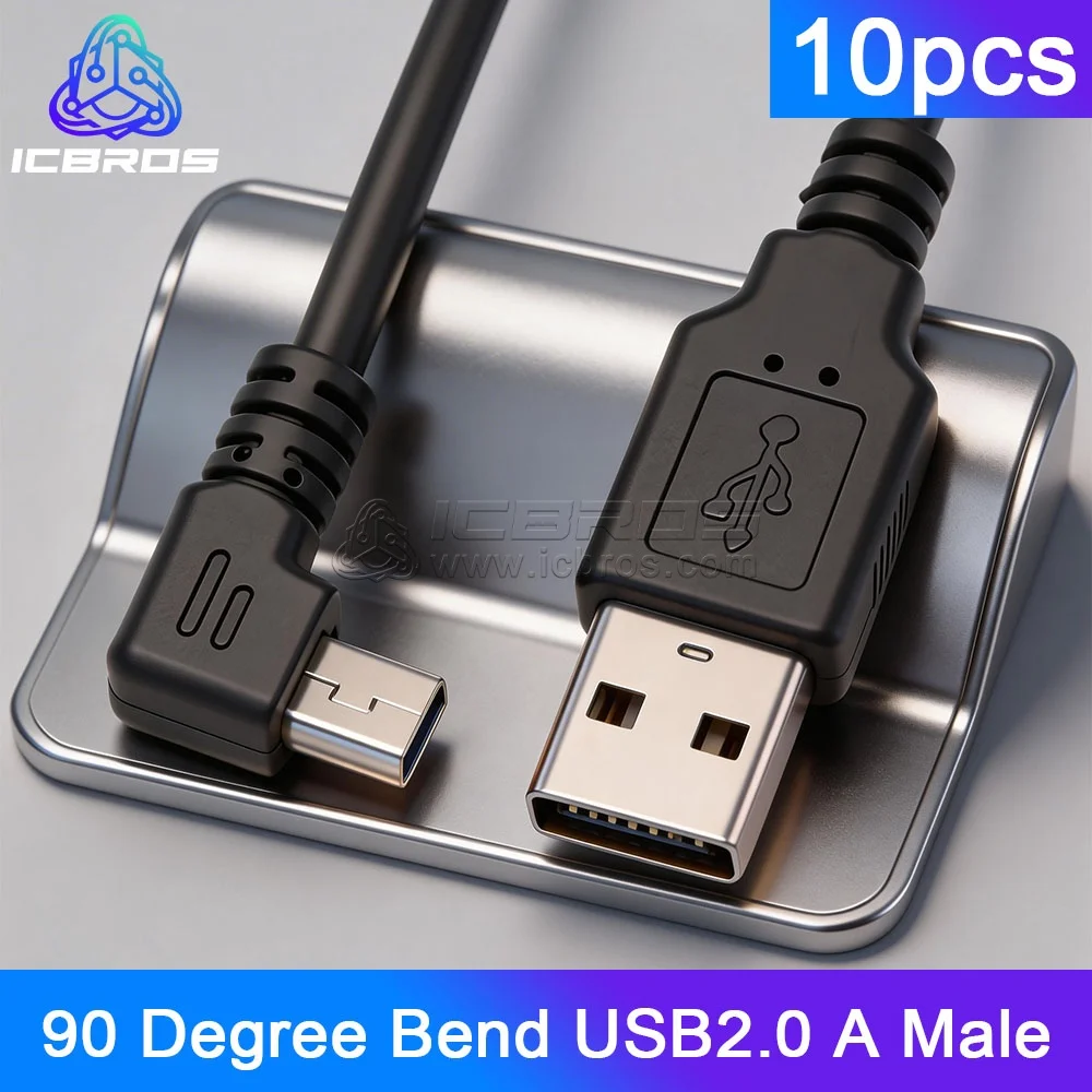 10pcs 90 Degree Bend USB2.0 A Male to Mini 5-Pin Data Cable, Left and Right Up and Down Bend T-Shaped Port V3 Mini USB Cable