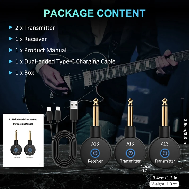 2-In-1 2.4Ghz Wireless Guitar System 48Khz Audio Wireless Guitar Transmitter Receiver Electric Guitar Bass Amplifier