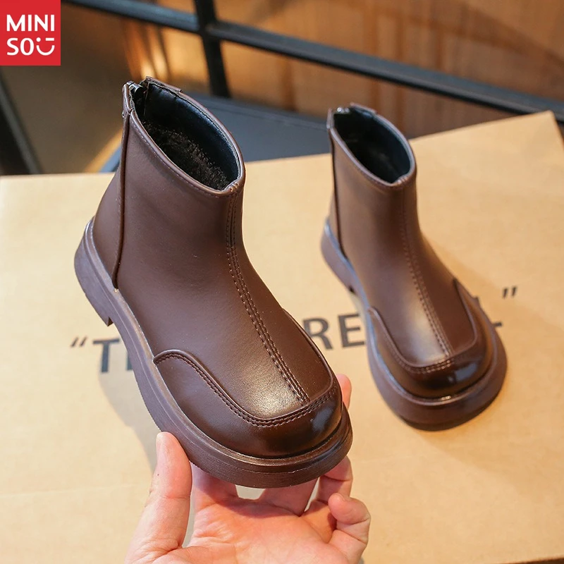 حذاء مارتن للفتيات من Miniso 2025، حذاء جلدي ناعم على الطراز البريطاني للأطفال الصغار #4