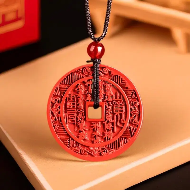 Red Cinnabar Wealth Pendant Men Gift Vintage Carved Natural Jewelry Fashion Chinese Gifts for Women Gemstone Accessories