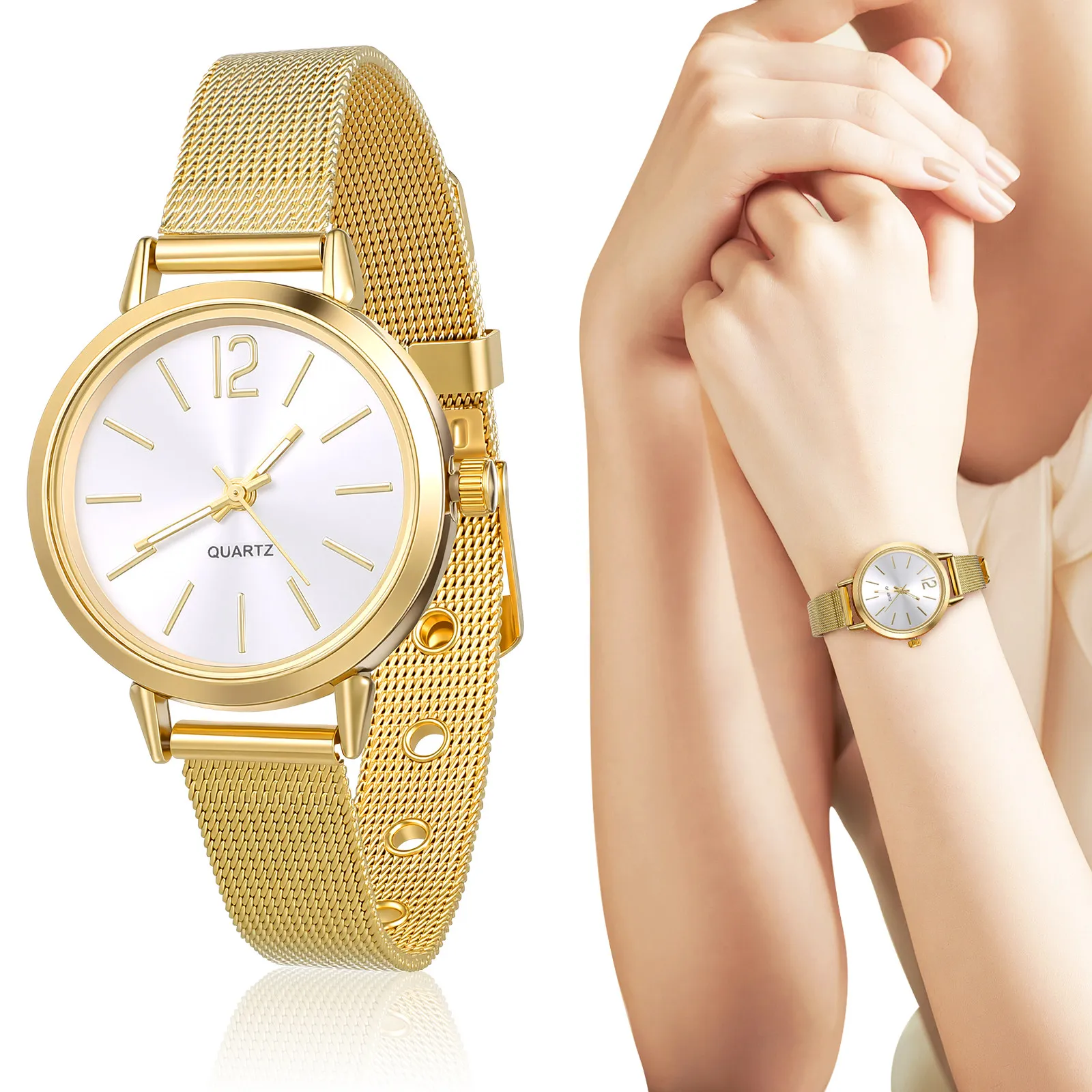 클래식 패션 여성 쿼츠 시계 메쉬 벨트 밴드 합금 케이 - Luxury Watch Gift For Her 리뷰 및 가격