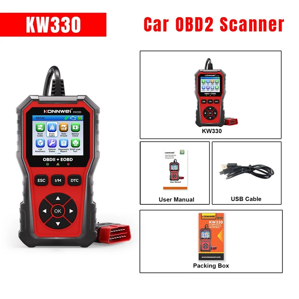 KONNWEI KW330 Car OBD2 Fault Scanner Engine Battery Test Fault Code Clear Real-Time Data Professional OBD Inspection Tool