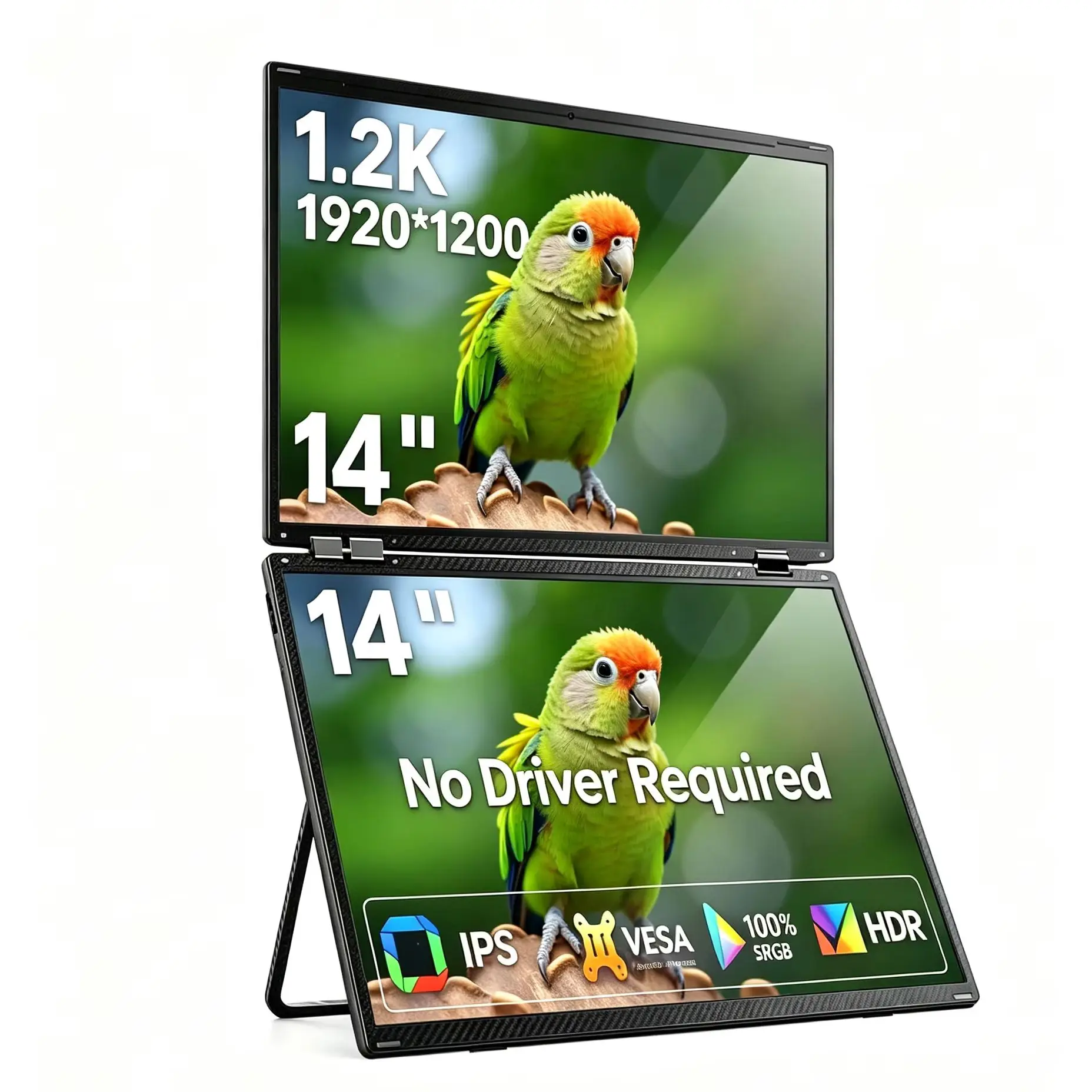 14 Inch Portable Monitor 1920*1200 Dual Monitors For Laptop Triple Pc Display Extender Folding Stacked